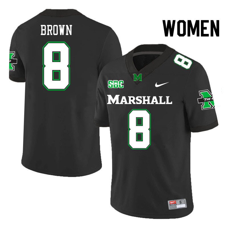 Women #8 Bralon Brown Marshall Thundering Herd SBC Conference College Football Jerseys Stitched-Blac
